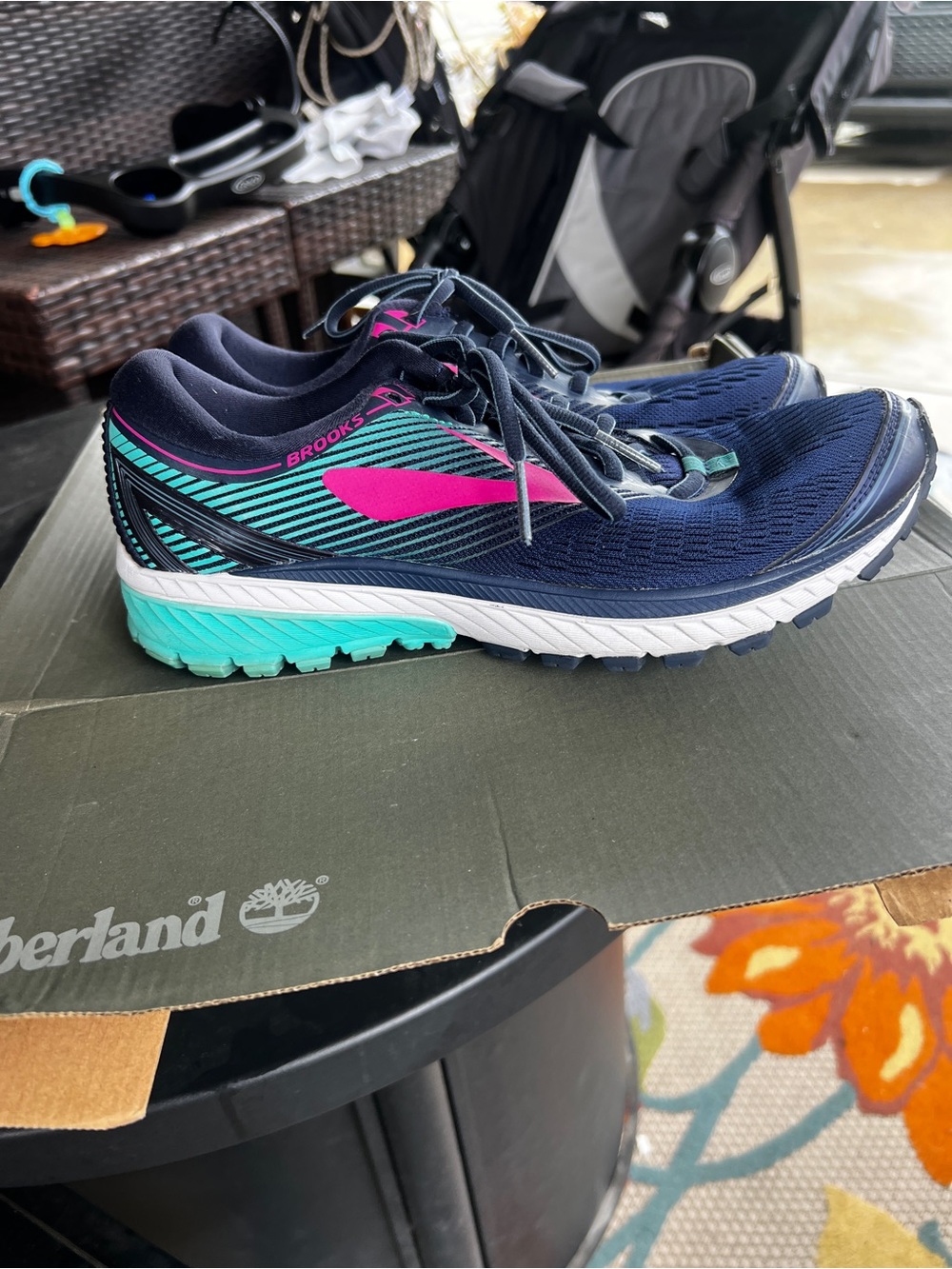 Brooks Women's Navy Running Shoes with Teal & Pink Accents